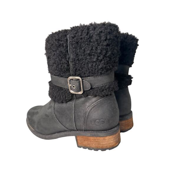 UGG Blayre II Boots Womens 8 Black Nubuck Shearling Zip Fur Trim Equestrian Fall - Picture 9 of 16